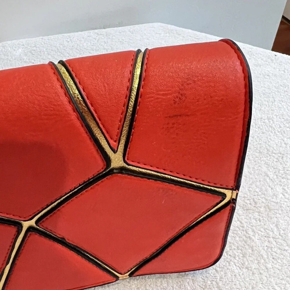 Geometric Puzzle Bag Women’s Red Orange Gold Small Rectangle Shoulder *read - Picture 6 of 16